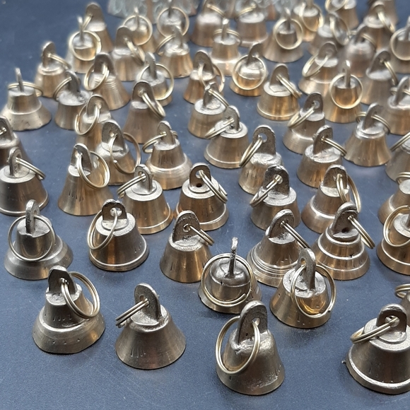 Vintage Brass Hanging Bells Engraved Two Larger And 80 Mini Bells Crafts Decor - Picture 6 of 7